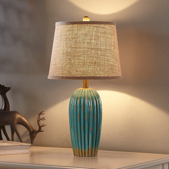 Rustic Red/Blue Ceramic Table Lamp With Tapered Drum Shade Blue / A