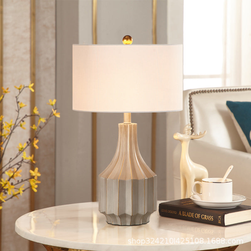 1-Light Lodge Beige/White Fabric Table Lamp With Pot Base - Perfect For Bedroom Nightstands White