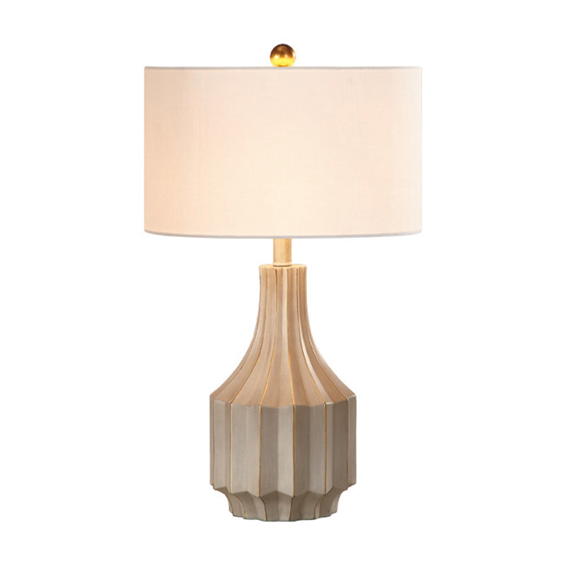 1-Light Lodge Beige/White Fabric Table Lamp With Pot Base - Perfect For Bedroom Nightstands