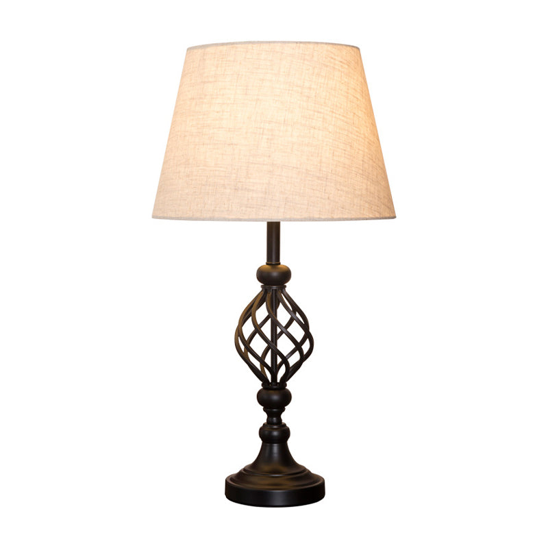 White Fabric Tapered Nightstand Light: 1-Head Transitional Table Lamp With Open Base