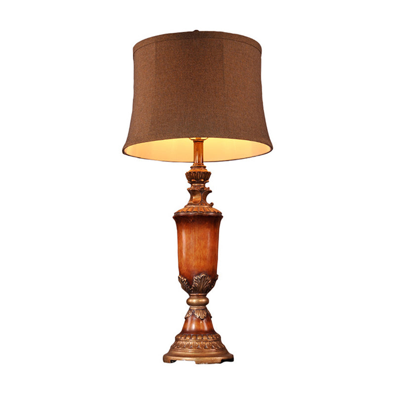 Rustic Fabric Table Lamp With Curved Lampshade - 1-Light Flaxen Nightstand Light