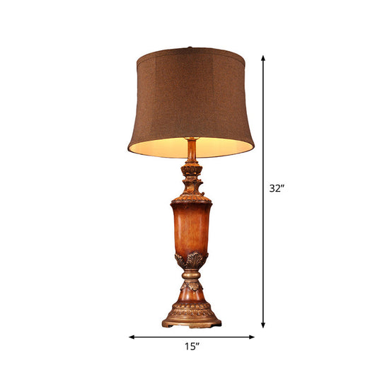 Rustic Fabric Table Lamp With Curved Lampshade - 1-Light Flaxen Nightstand Light