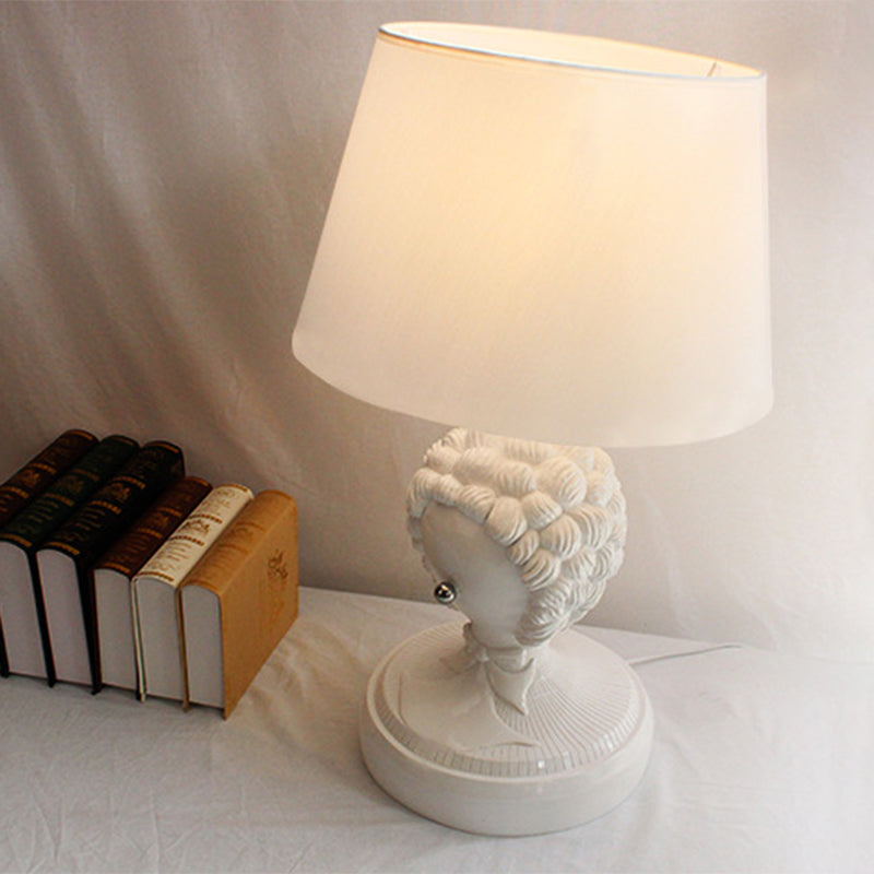 Vintage Resin Roman Statue Table Lamp With White Bulb And Fabric Lampshade