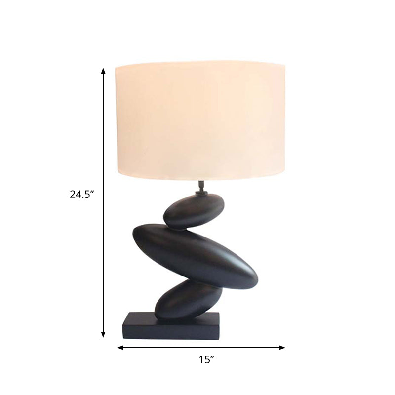 White Fabric Table Lamp With Black Cobble Base - Straight Sided Shade Night