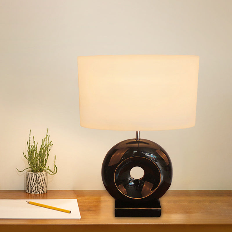 Transitional Resin Table Light With Silver/Black Finish Rectangle/Drum Fabric Shade And 1 Bulb Black