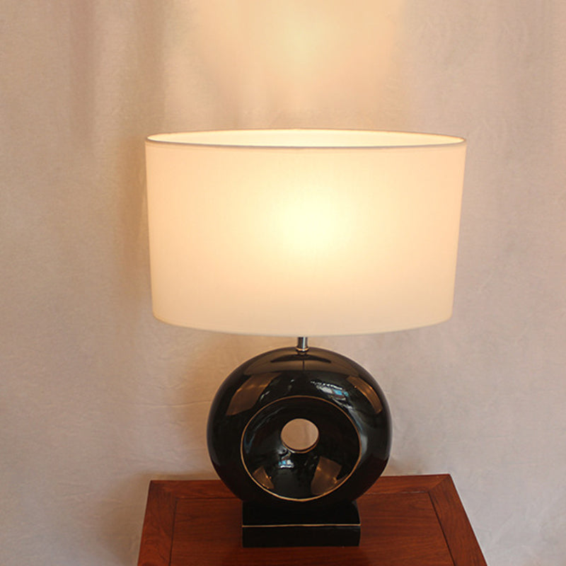 Transitional Resin Table Light With Silver/Black Finish Rectangle/Drum Fabric Shade And 1 Bulb