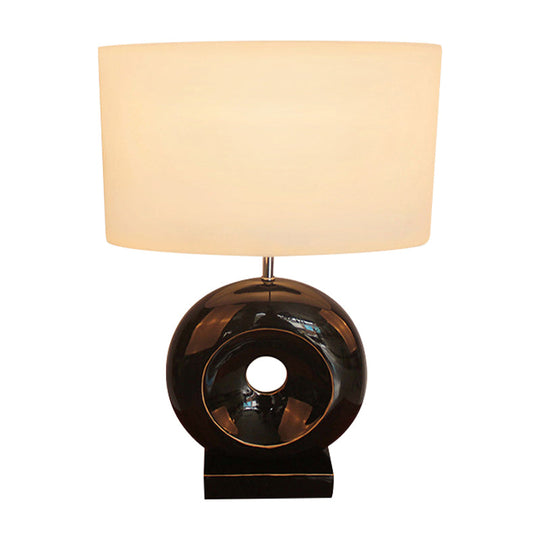 Transitional Resin Table Light With Silver/Black Finish Rectangle/Drum Fabric Shade And 1 Bulb