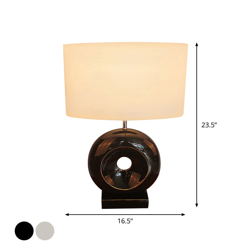 Transitional Resin Table Light With Silver/Black Finish Rectangle/Drum Fabric Shade And 1 Bulb