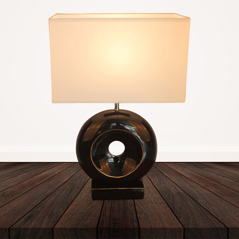 Transitional Resin Table Light With Silver/Black Finish Rectangle/Drum Fabric Shade And 1 Bulb