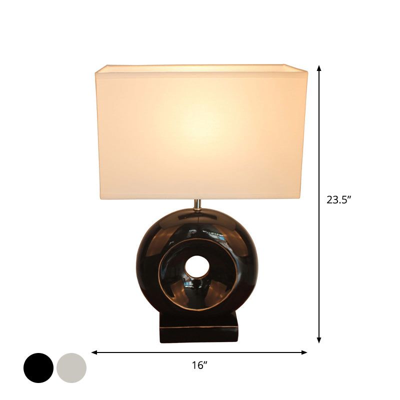 Transitional Resin Table Light With Silver/Black Finish Rectangle/Drum Fabric Shade And 1 Bulb