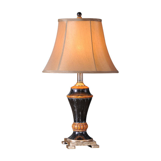 Traditional Flared Fabric Table Lamp- 1-Light Khaki Nightstand Light For The Family Room