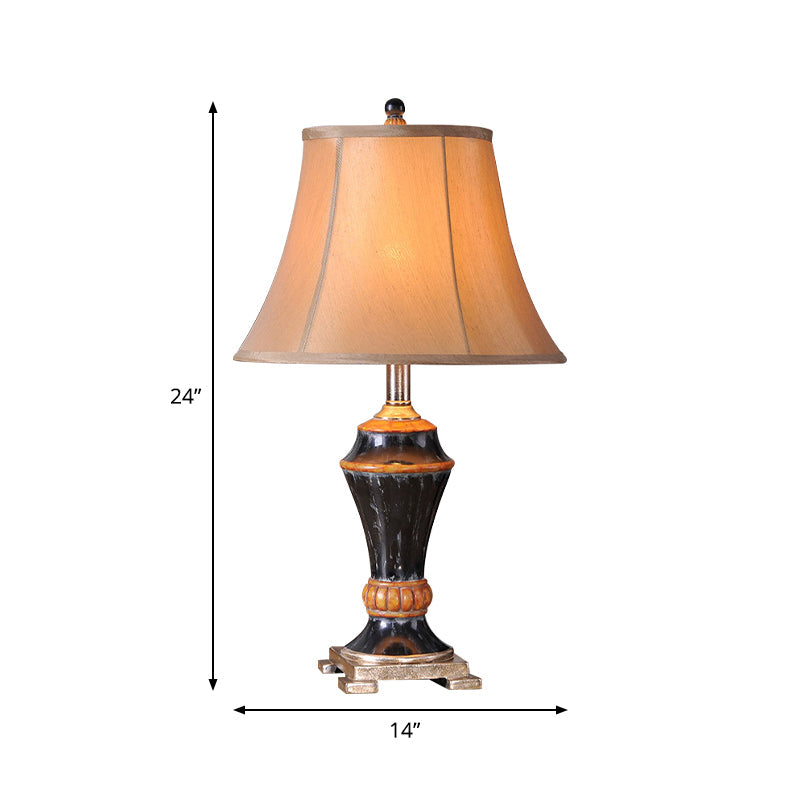 Traditional Flared Fabric Table Lamp- 1-Light Khaki Nightstand Light For The Family Room