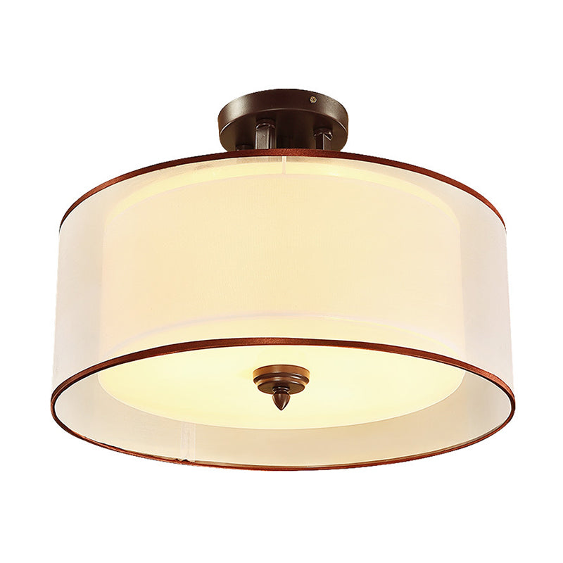 Classic Style Double Drum Shade Semi Flush Ceiling Mounted Fixture - 3/5 Lights, Black, 16"/19.5" Wide