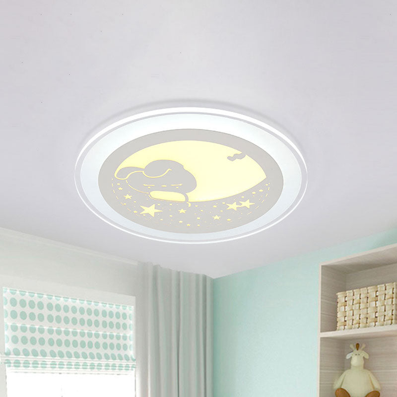 White Round Flushmount Light Nordic Led Acrylic Lamp - 16/19.5 Dia Rabbit And Star Pattern