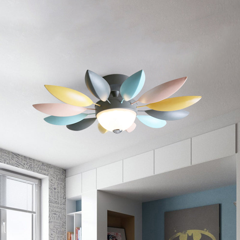 Macaron Blossom Semi Flush Metallic LED Ceiling Lamp in Grey with Warm/White Light - Bedroom Lighting Fixture