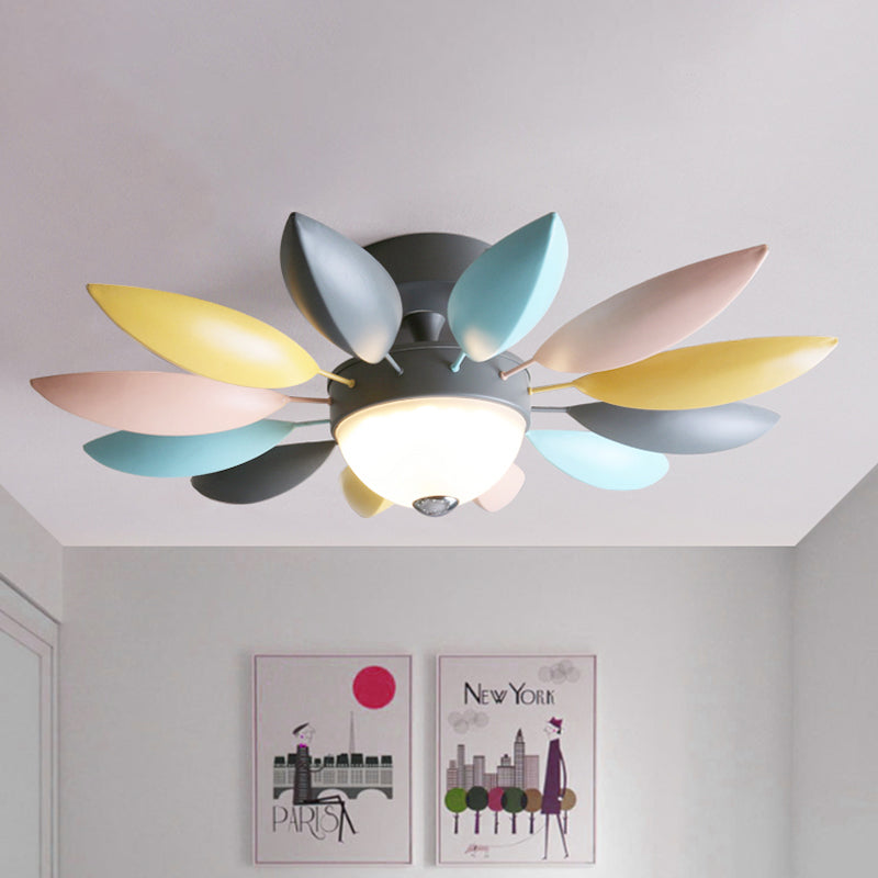 Macaron Blossom Semi Flush Metallic LED Ceiling Lamp in Grey with Warm/White Light - Bedroom Lighting Fixture