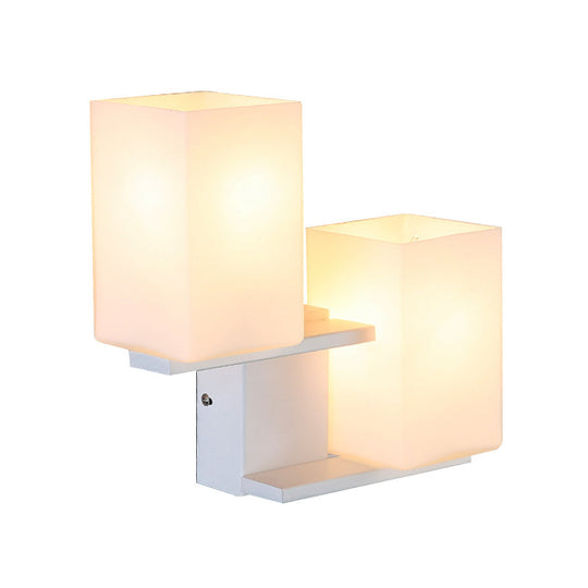 Nordic Style Opal Frosted Glass Rectangle Sconce: 2-Bulbs White/Black Wall Mount Light Fixture