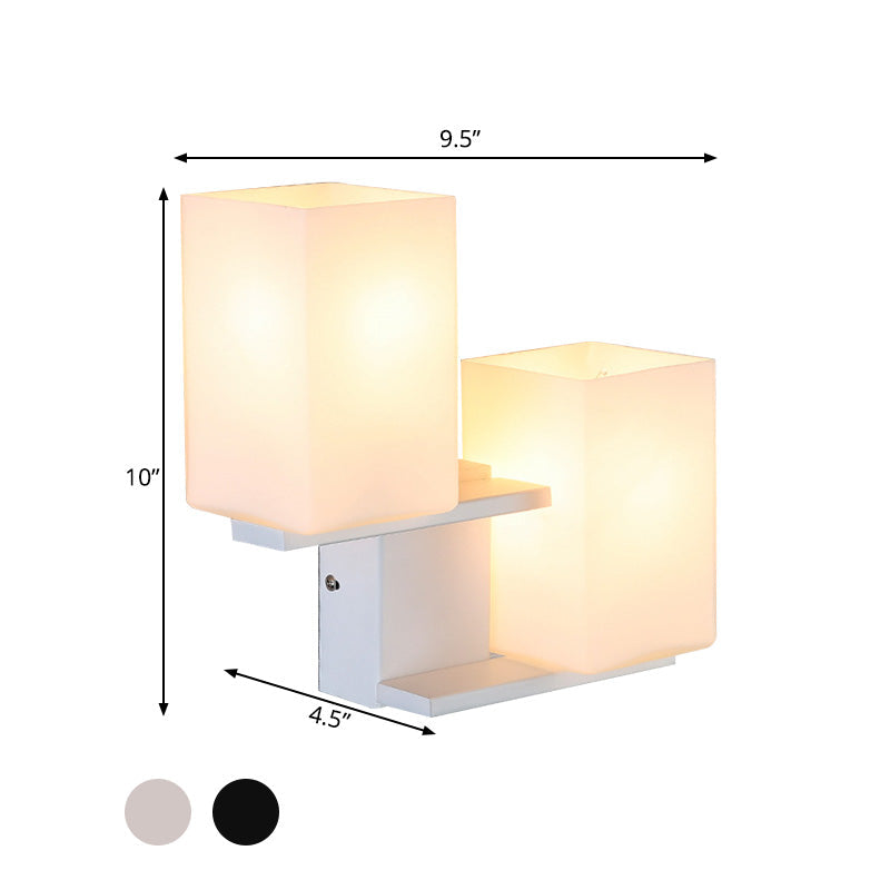 Nordic Style Opal Frosted Glass Rectangle Sconce: 2-Bulbs White/Black Wall Mount Light Fixture