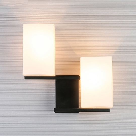 Nordic Style Opal Frosted Glass Rectangle Sconce: 2-Bulbs White/Black Wall Mount Light Fixture