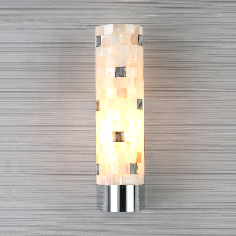 Modern Shell 1-Head Chrome Pillar Wall Lamp - Stylish Bathroom Sconce Lighting