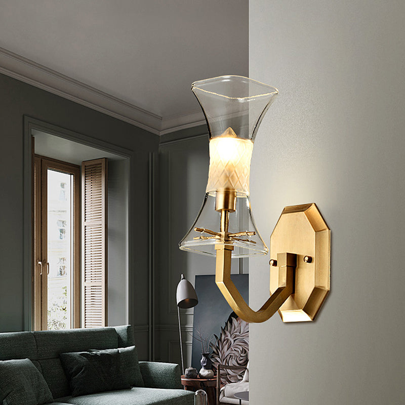 Postmodern Brass Wall Lamp With Frosted & Clear Glass Sconce For Parlor