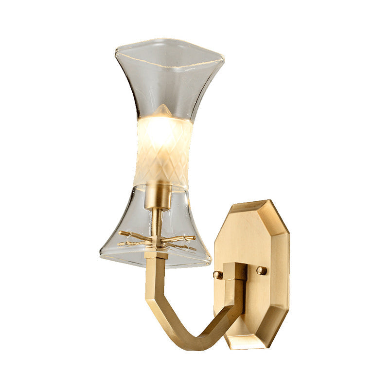 Postmodern Brass Wall Lamp With Frosted & Clear Glass Sconce For Parlor