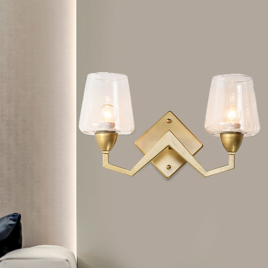 Mid-Century Wall Lamp With Truncated Cone Shade And Smoke/Clear Glass - Brass Sconce Light Fixture