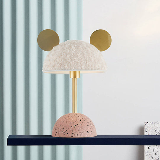 Villus Domed Macaron Nightstand Light - White 1 Head Table Lamp With Pink Marble Base