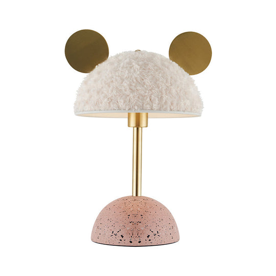 Villus Domed Macaron Nightstand Light - White 1 Head Table Lamp With Pink Marble Base