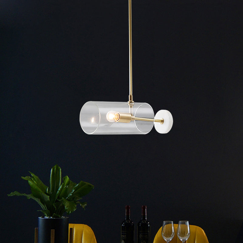 Minimalist Brass Hanging Light With Translucent Glass Shade - Single Dining Table Suspension Pendant