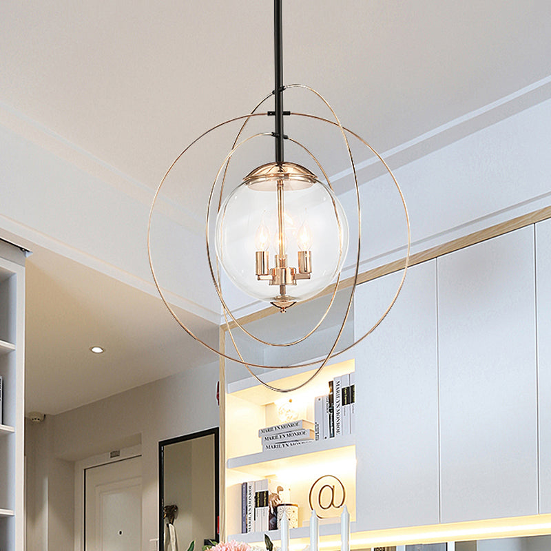 Rose Gold Circle Rings Pendant Chandelier - Postmodern Design With Transparent Glass 3-Bulb