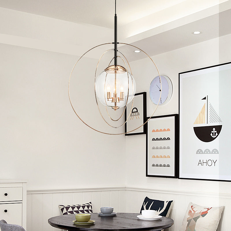 Rose Gold Circle Rings Pendant Chandelier - Postmodern Design With Transparent Glass 3-Bulb