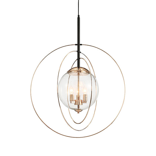 Rose Gold Circle Rings Pendant Chandelier - Postmodern Design With Transparent Glass 3-Bulb