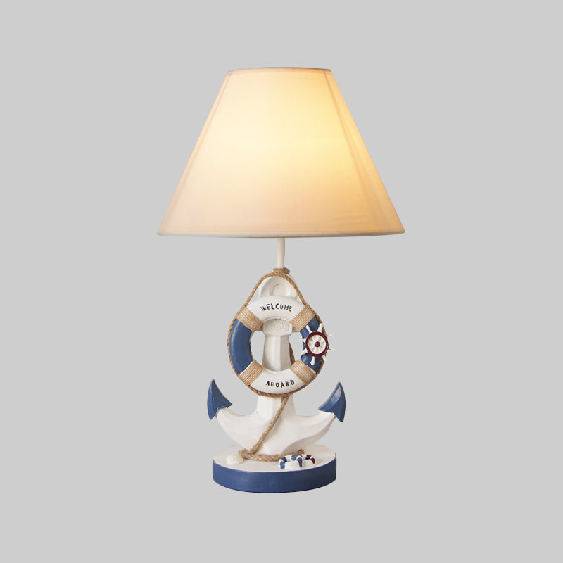 Mediterranean Anchor Resin Nightstand Lamp - Light/Dark Blue 1-Bulb Fabric Shade