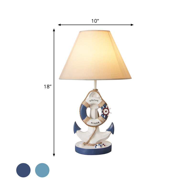 Mediterranean Anchor Resin Nightstand Lamp - Light/Dark Blue 1-Bulb Fabric Shade