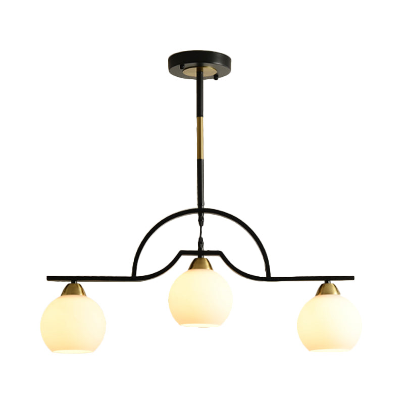 Modern Arched Island Pendant Light With Clear/White Glass And Black/Brass Finish - 3 Lights