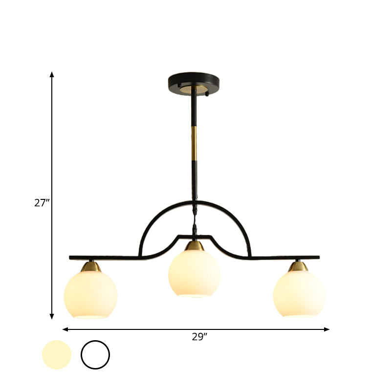 Modern Arched Island Pendant Light With Clear/White Glass And Black/Brass Finish - 3 Lights