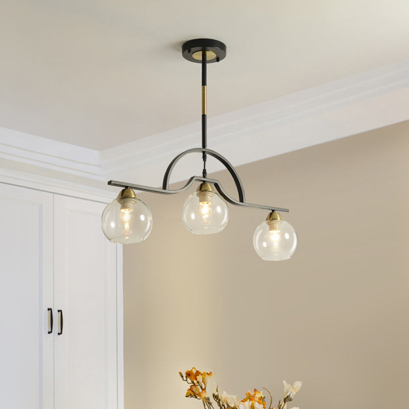 Modern Arched Island Pendant Light With Clear/White Glass And Black/Brass Finish - 3 Lights