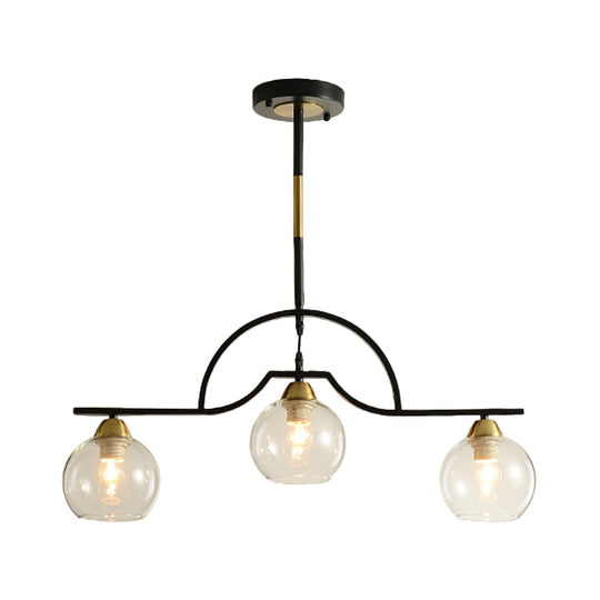 Modern Arched Island Pendant Light With Clear/White Glass And Black/Brass Finish - 3 Lights