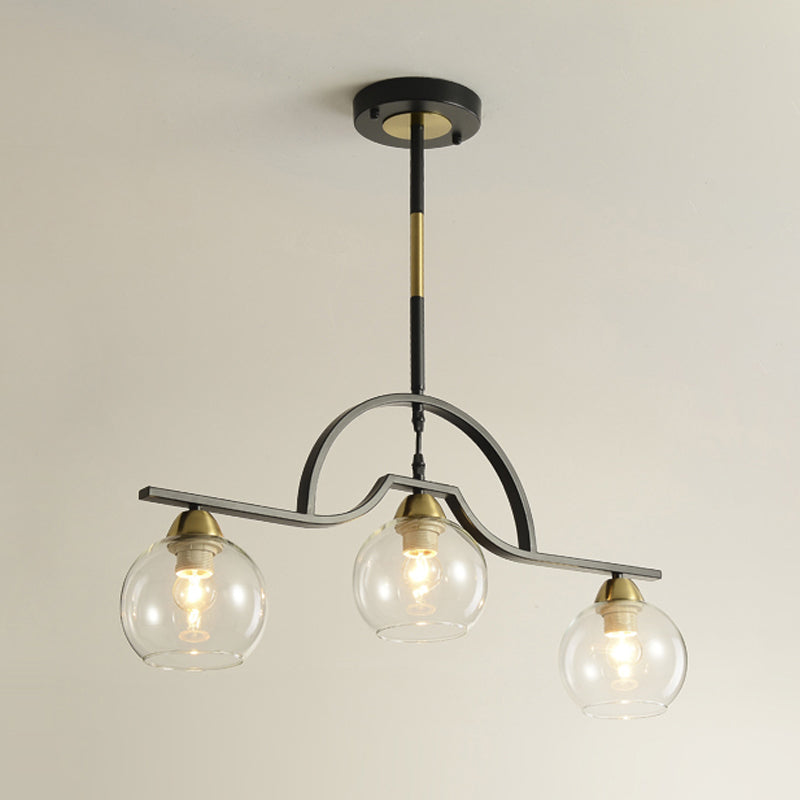 Modern Arched Island Pendant Light With Clear/White Glass And Black/Brass Finish - 3 Lights