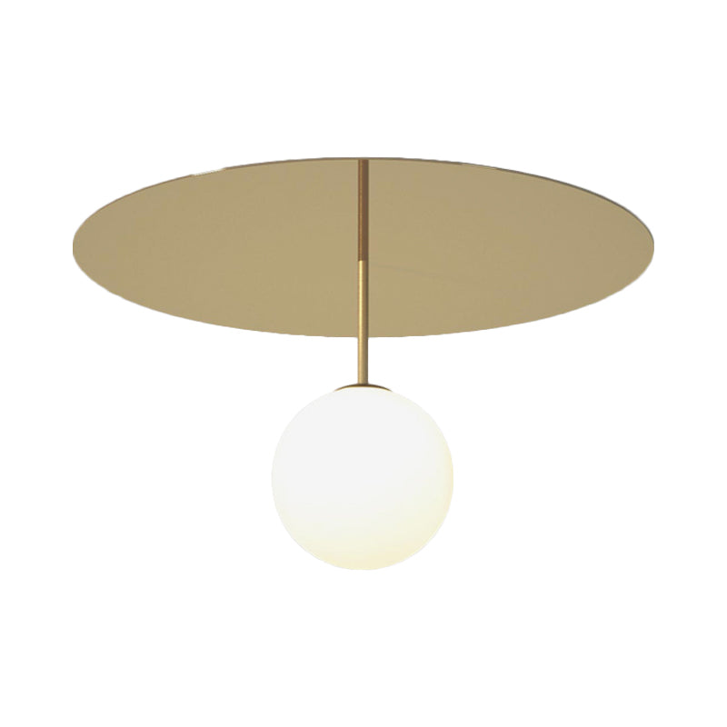 Gold Ceiling Mount Semi Flush Light with Cream Glass Ball and Disc Canopy