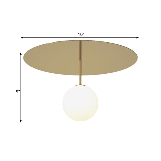 Gold Ceiling Mount Semi Flush Light with Cream Glass Ball and Disc Canopy