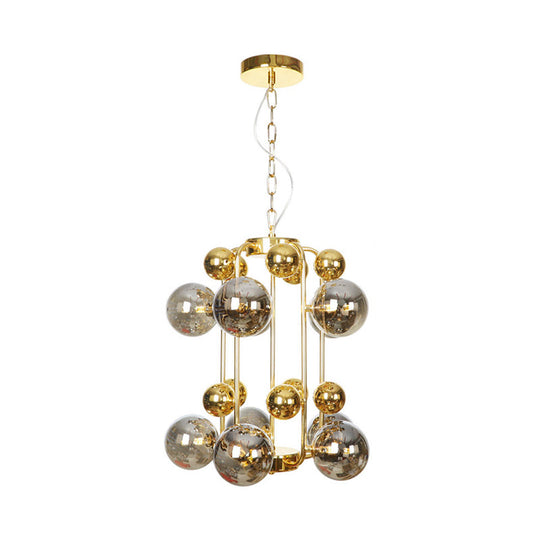 Modern 8-Bulb Brass Chandelier With Smoke Grey Glass Shade