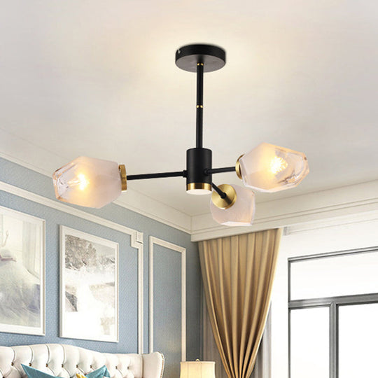 Modern Matte Glass Gemstone Semi Mount Ceiling Chandelier - 3 Lights, Black Flush Mount