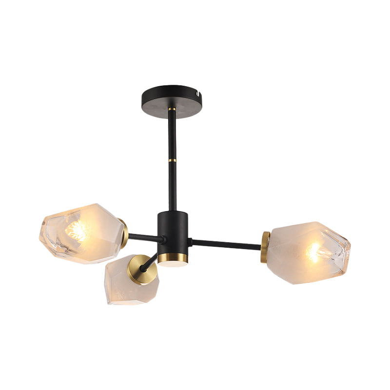 Modern Matte Glass Gemstone Semi Flush Mount Chandelier With 3 Lights In Black