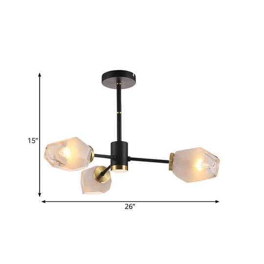 Modern Matte Glass Gemstone Semi Flush Mount Chandelier With 3 Lights In Black