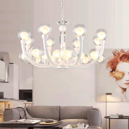 White Orb Chandelier - Modern 15/24-Light Lobby Ceiling Lamp with Clear and Frosted Glass Shades