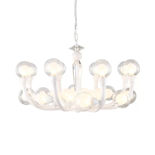 White Orb Chandelier - Modern 15/24-Light Lobby Ceiling Lamp with Clear and Frosted Glass Shades