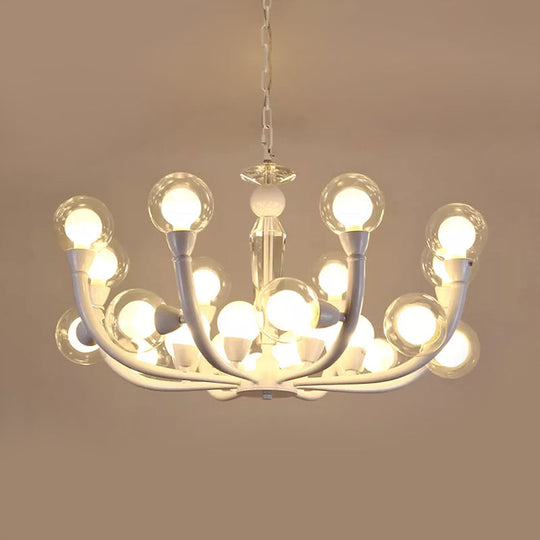 Modern 15/24-Light White Lobby Ceiling Chandelier With Clear And Frosted Glass Shade