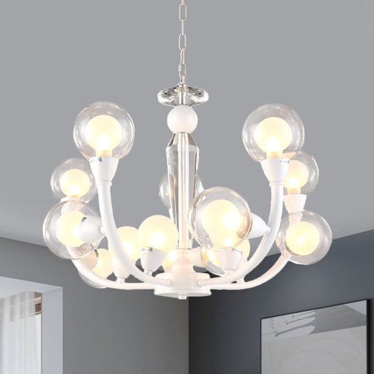 White Orb Chandelier - Modern 15/24-Light Lobby Ceiling Lamp with Clear and Frosted Glass Shades